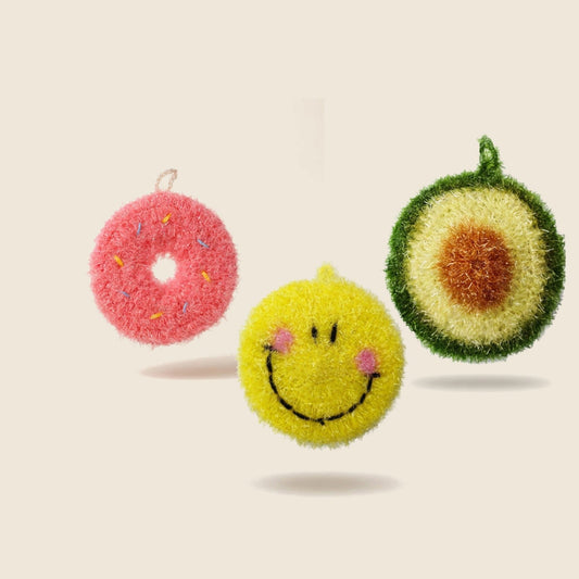 The Sweet Trio gift set: donut, smiley and avocado kitchen scrubbers